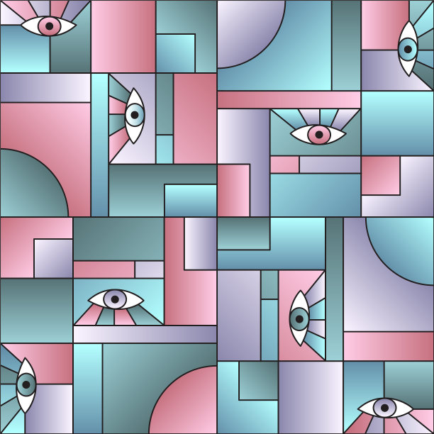 眼睛在几何形状的网格复古无缝打印图片下载