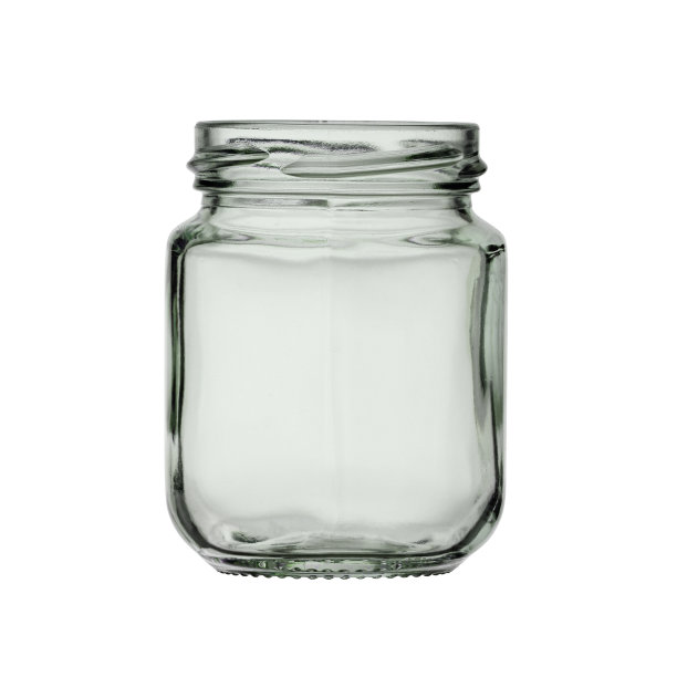 打开装罐头食品的空玻璃罐。孤立在白色背景上图片下载