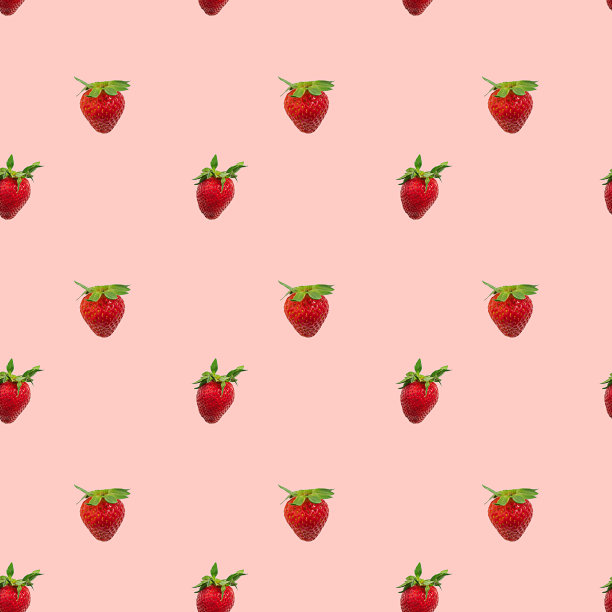 可爱的草莓无缝图案上柔和的粉红色背景，纹理图片下载