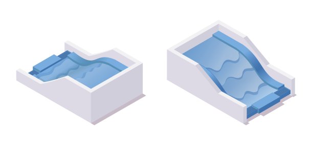 波浪池冲浪等距在不同的观点孤立在白色。图片下载