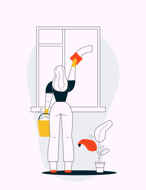 妇女在家里洗窗户，清洁家庭，日常生活和例行公事图片下载