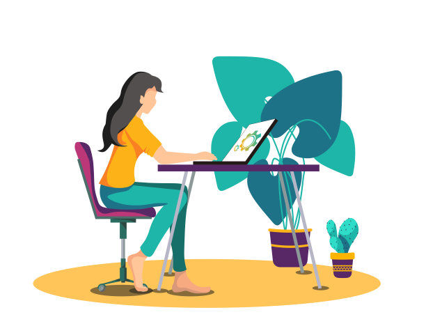 在家工作或学习的年轻妇女。自由职业者，在家工作，在线工作，电子学习和家庭办公室的概念。图片下载