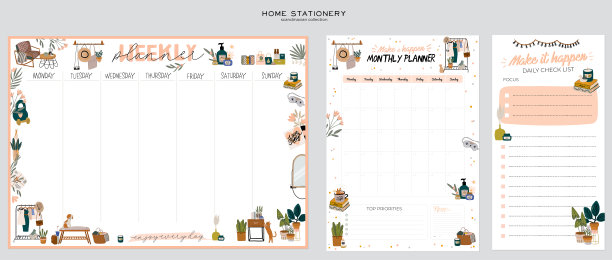 时尚的斯堪的纳维亚卧室室内-床，沙发，衣柜，镜子，床头柜，植物，灯，家居装饰。图片下载