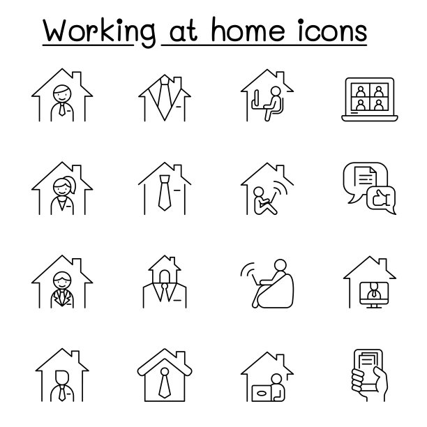 在家办公图标细线风格图片下载