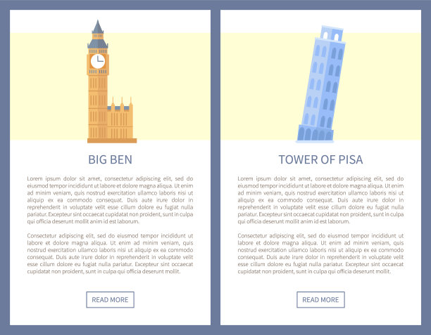 大本钟和比萨塔的旅游信息海报图片下载