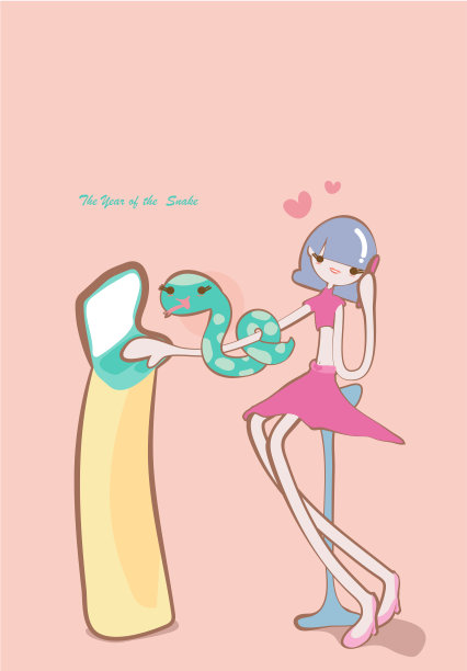 可爱女孩矢量设计集生肖概念。图片下载