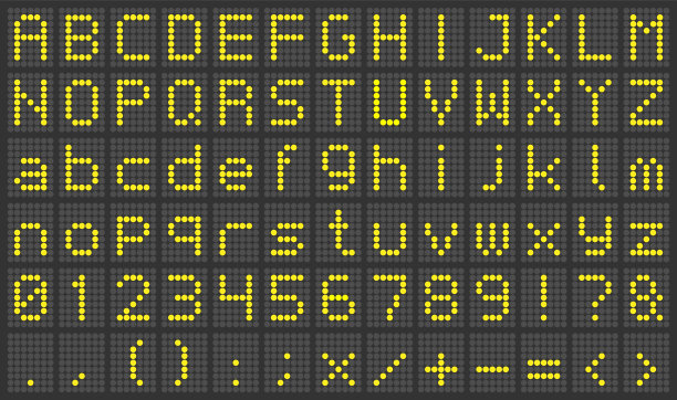 Led字体，字母，数字，符号，符号。数字显示，矢量图像。图片下载