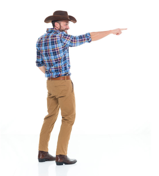白人牛仔戴着帽子站在白色背景前图片下载