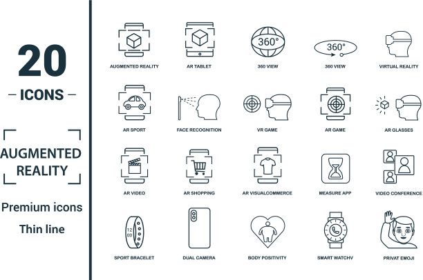 Ar和vr图标集包括创意元素图片下载