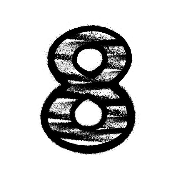 数字8。涂鸦字母与喷雾线和过度喷雾。矢量图图片下载