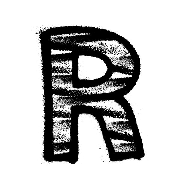 字母r涂鸦字母与喷雾线和过度喷雾。矢量图图片下载