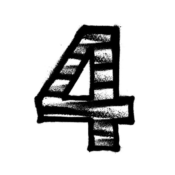 数字4。涂鸦字母与喷雾线和过度喷雾。矢量图图片下载