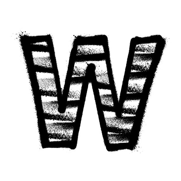 字母w涂鸦字母与喷雾线和过度喷雾。矢量图图片下载