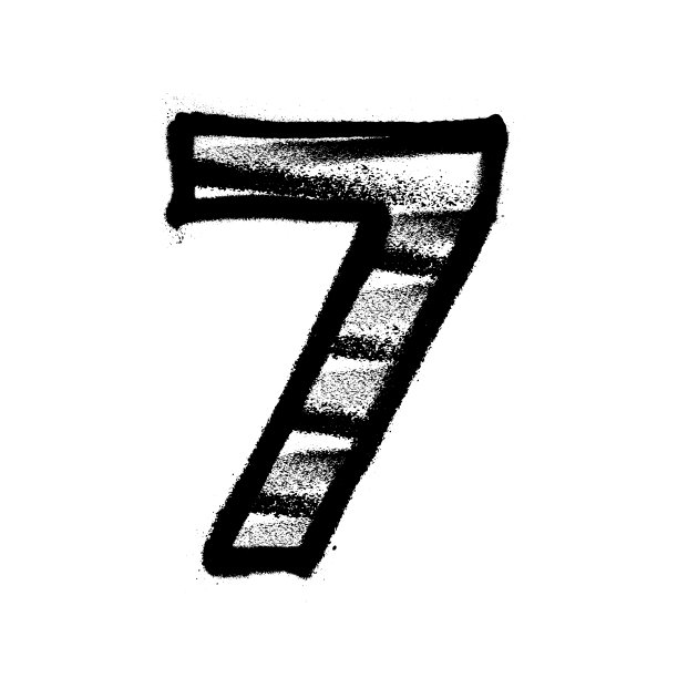 数字7。涂鸦字母与喷雾线和过度喷雾。矢量图图片下载