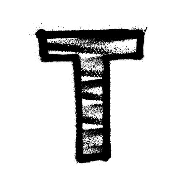 字母t涂鸦字母与喷雾线和过度喷雾。矢量图图片下载