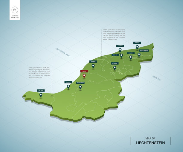 程式化地图列支敦士登等距3d绿色图片下载