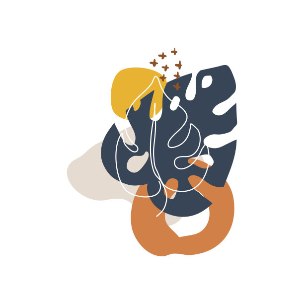 抽象花卉线条艺术矢量叶背景。手绘的叶子图片下载