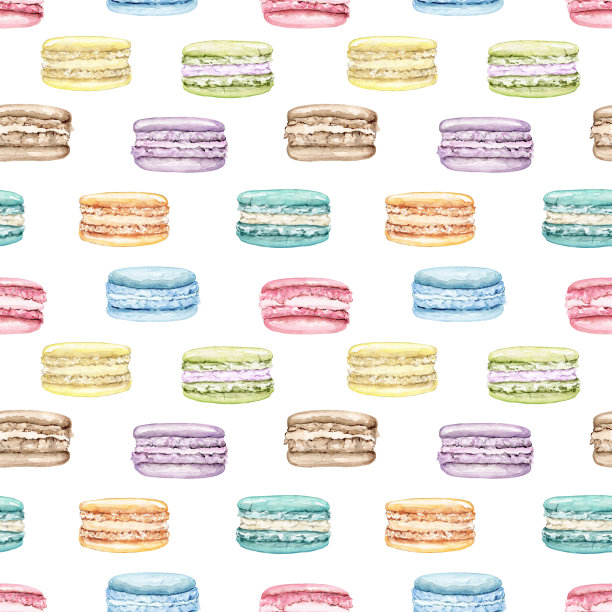 水彩无缝模式与多色杏仁蛋白饼干图片下载