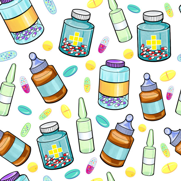 医药药丸和瓶子图标图案上的白色背景。手绘元素图片下载