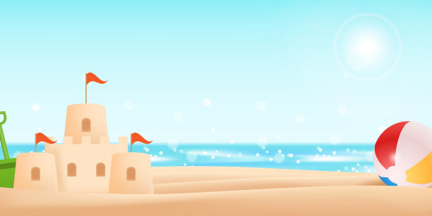 假日与沙滩城堡和球矢量插图图片下载