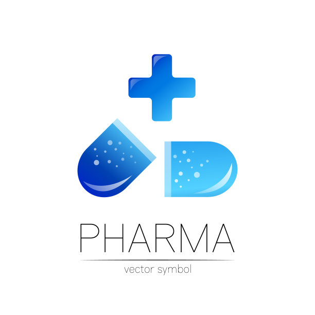 医药矢量符号，蓝十字表示药剂师、药店、医生和药品。现代设计向量上的白色背景。医药偶像片剂丸胶囊。健康图片下载