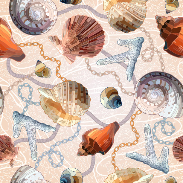 无缝与海贝壳和链。图片下载