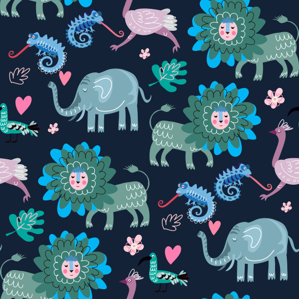 可爱的非洲动物无缝的幼稚图案。图片下载