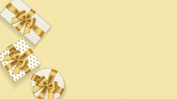 纺织品纹理背景与装饰礼盒与金色蝴蝶结。不同风格的礼物。矢量插图。图片下载