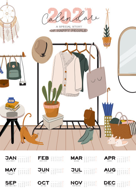 墙上的日历。2021年计划与所有月。良好的学校组织者和时间表图片下载