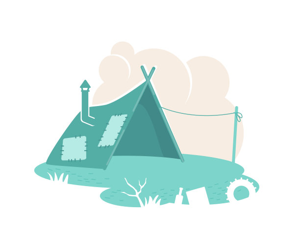 难民营帐篷二维矢量网络横幅，海报图片下载