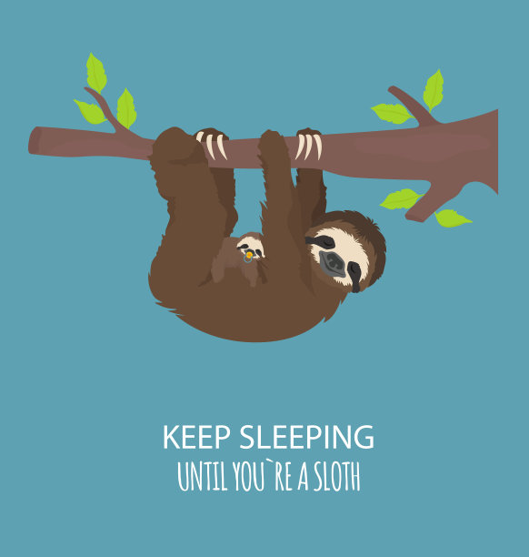 一只树懒的故事。和家人在一起。有趣的卡通树懒在不同的姿势设置图片下载