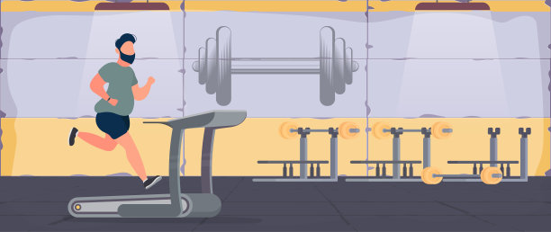 胖子在健身房的跑步机上跑步。胖子在健身房跑步。图片下载