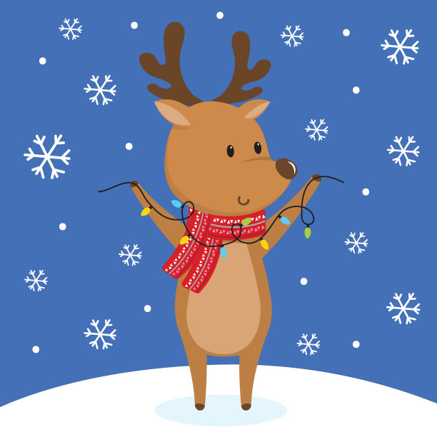 可爱的驯鹿在下雪，矢量插图图片下载