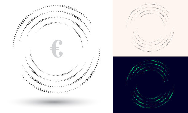 半色调的欧元符号。圆形标志或图标。矢量框架作为设计元素。中心是重复元素。图片下载
