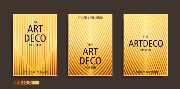 风格化的艺术装饰标语牌集。现代A4宣传册模板。时尚的几何线性组成与金色梯度。向量的海报图片下载