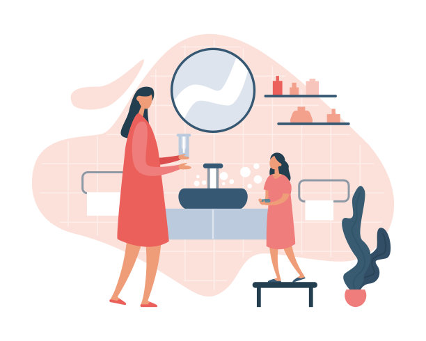 母亲教女儿正确洗手素材图片