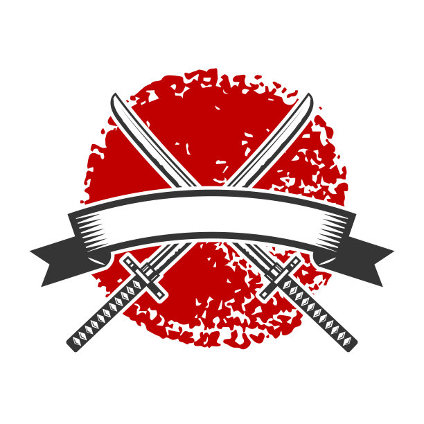 带有十字武士刀的徽章。设计元素的标签，标志，海报，t恤。矢量图图片下载