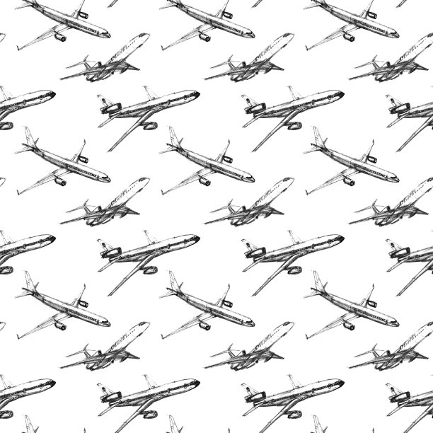 无缝模式与铅笔绘制飞机。背景和纹理的男孩，旅行，商业设计，包装，织物，纺织品，印刷品图片下载
