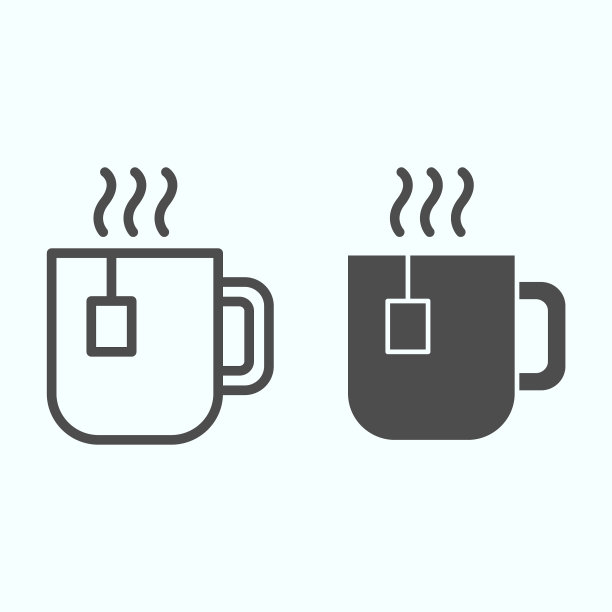 茶线和固体图标茶包在一个杯子与热图片下载