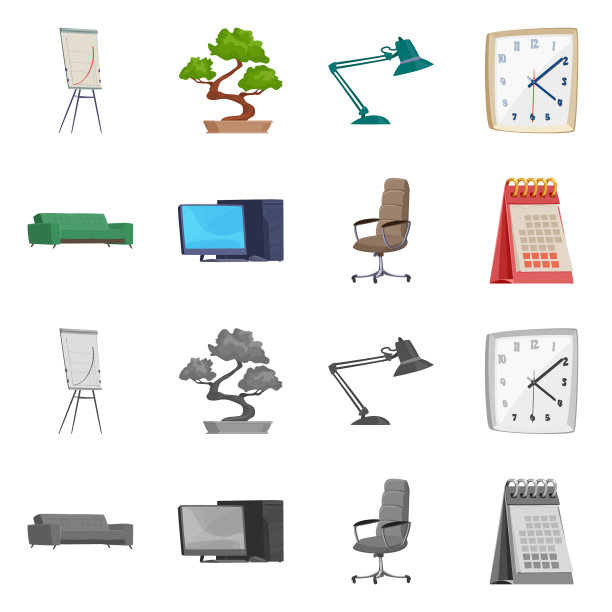 孤立对象家具和工作标志套图片下载