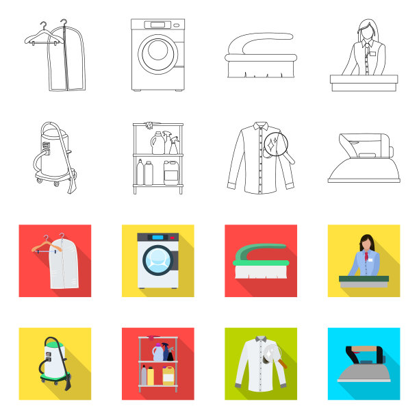 隔离对象洗衣和干净的图标集图片下载