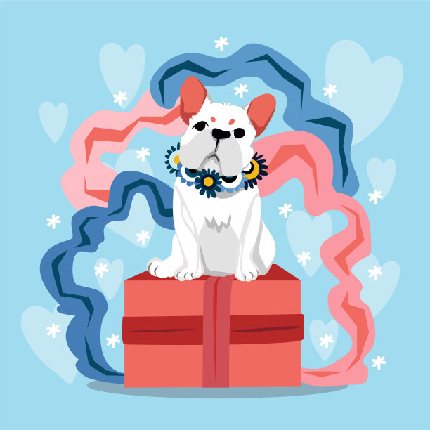 情人节快乐和可爱的法国斗牛犬图片下载