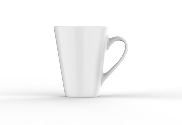 咖啡或茶杯模型模板，空白马克杯上孤立的白色背景，3d插图图片下载