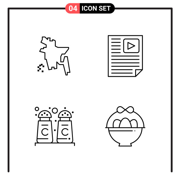 为网页和移动设置4个线条样式图标图片下载