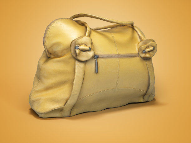 黄色女人袋与短处理3D渲染在橙色背景与阴影图片下载