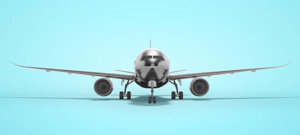 涡轮增压客机隔离3d渲染在蓝色背景与阴影图片下载