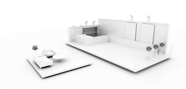 公司展位，白色隔离，有拷贝空间。原来的3 d渲染图片下载