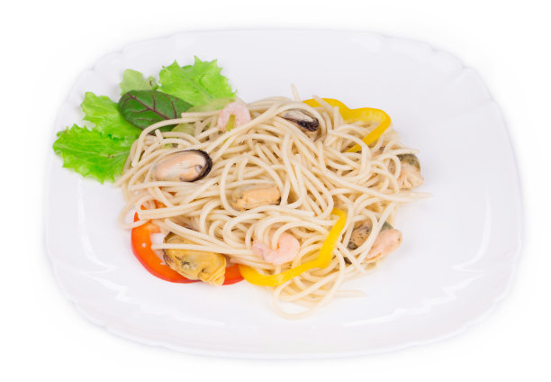 美味的意大利面配海鲜就像高级料理。图片下载