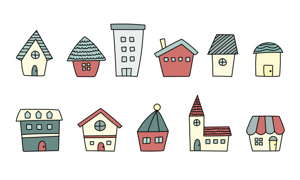 插图一套手绘风格可爱的房子图片下载