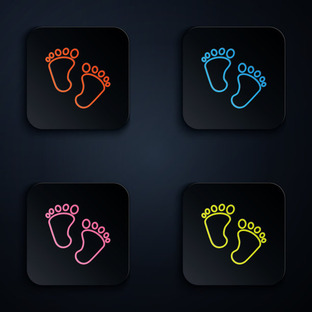 彩色霓虹线脚印图标孤立上图片下载